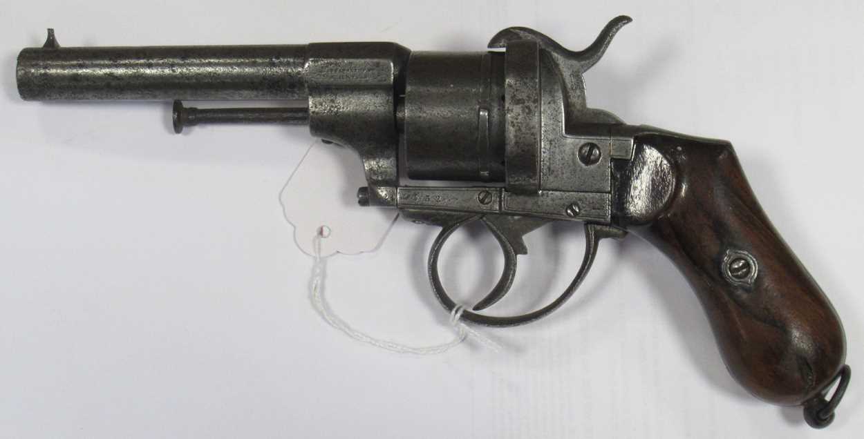 A Belgian six-shot pinfire revolver, stamped 'Lefaucheux' and numbered 352 Purchaser must be 18