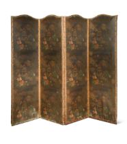 A leather four-fold screen, 19th century,
