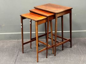 A nest of three mahogany tables with satinwood inlay 70 x 51 x 34.5cm and smaller