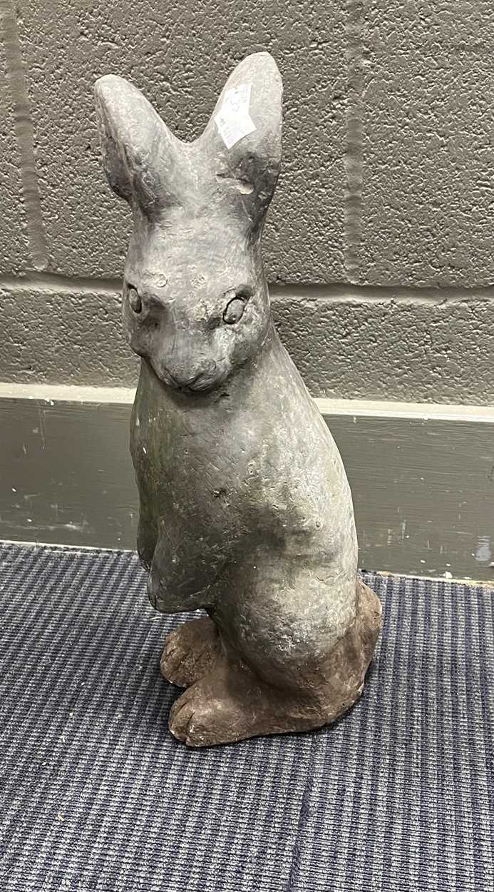 A model lead rabbit, standing upright, 40cm; and a wrought iron garden table base with scroll - Image 3 of 3