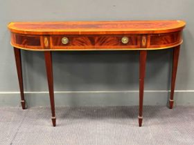 A George III reproduction mahogany and yew wood cross banded console table, by Hekman, Lexington,