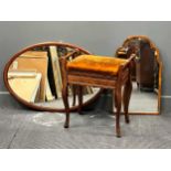 An Edwardian oval inlaid mahogany wall mirror 64.5 94cm together with an arched wall mirror top 71 x