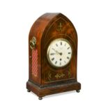 A mahogany and brass inlaid lancet top mantel timepiece, 19th century,