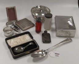 A collection of silverware including flatware, bowl, cigarette case, cigarette box, napkin rings