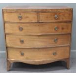 A George III mahognay bow front chest of drawers, fitted with two short and three long drawers 103 x