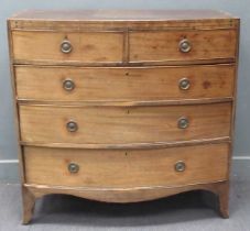 A George III mahognay bow front chest of drawers, fitted with two short and three long drawers 103 x