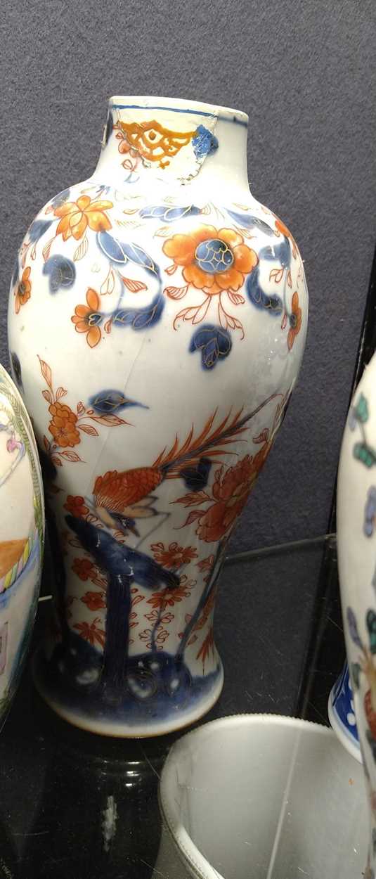 A pair of imari baluster vases and a pair of Chinese blue and white vases; a Chinese ginger jar - Image 12 of 24