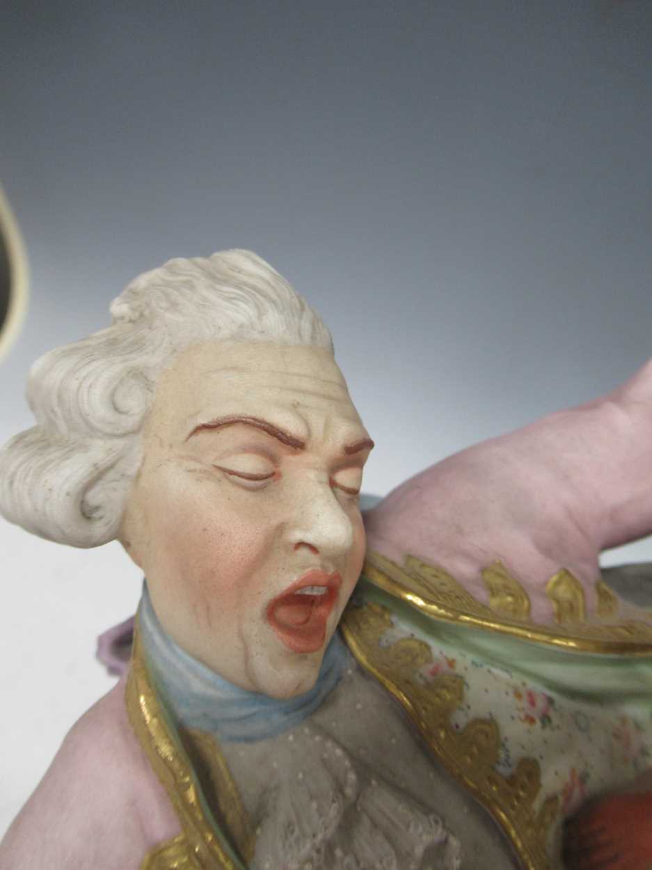 A French 19th century exhibition polychrome bisque group of a gallant impaled by a corkscrew-bearing - Image 6 of 14