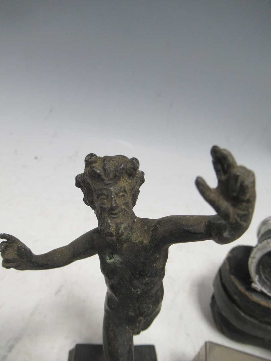 A Grand Tour bronze faun 16cm high, two pairs of binoculars, a Roman style oil lamp, medals and a - Bild 2 aus 5