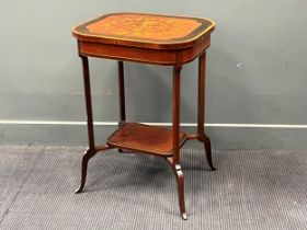 An Edwardian marquetry two tier occasional table 74 x 53 x43cm