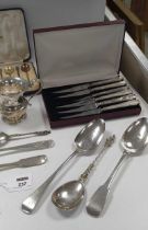 A collection of silverware including a three-piece tea set, sauce boat, flatware etc 1349.3g (43.