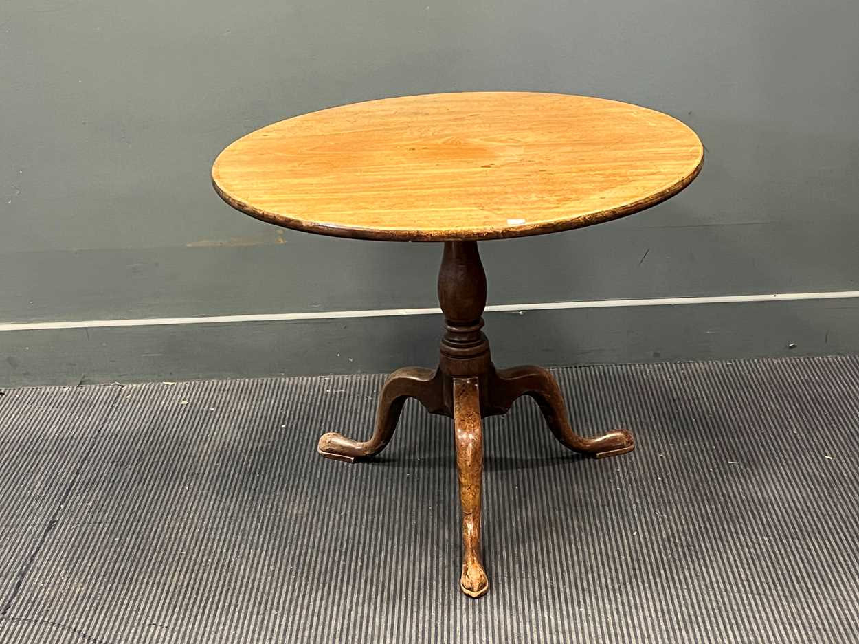 A George III mahogany circular occasional table, on turned column and pad feet 62 x 79cm; another - Image 3 of 4