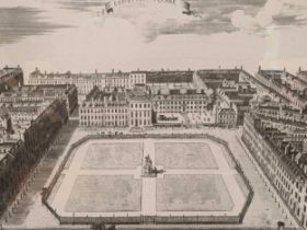 A pair of topographical prints depicting 18th century London views of Leicester Square and St James'