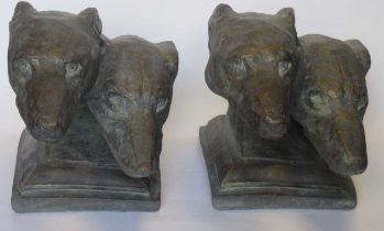 A pair of bronzed terracotta models of whippets, 27 x 38 x 20.5cm