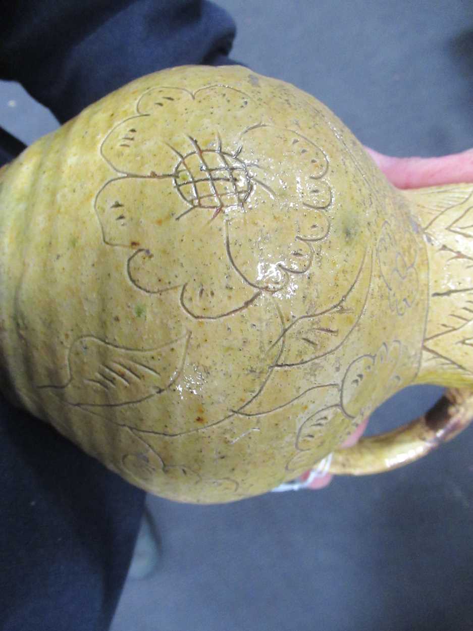 A 19th century saltglazed jug, the body incised Mrs Chapell / Muttlebridge / Augusy 20 - 1833, - Image 6 of 6