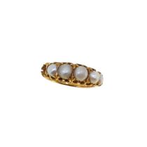 A late Victorian 18ct gold pearl ring, size O½, hallmarked Chester, 18ct gold, dated 1889, weight