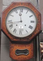 A late Victorian marquetry wall clock, 59cm high, 11 inch dial diameter