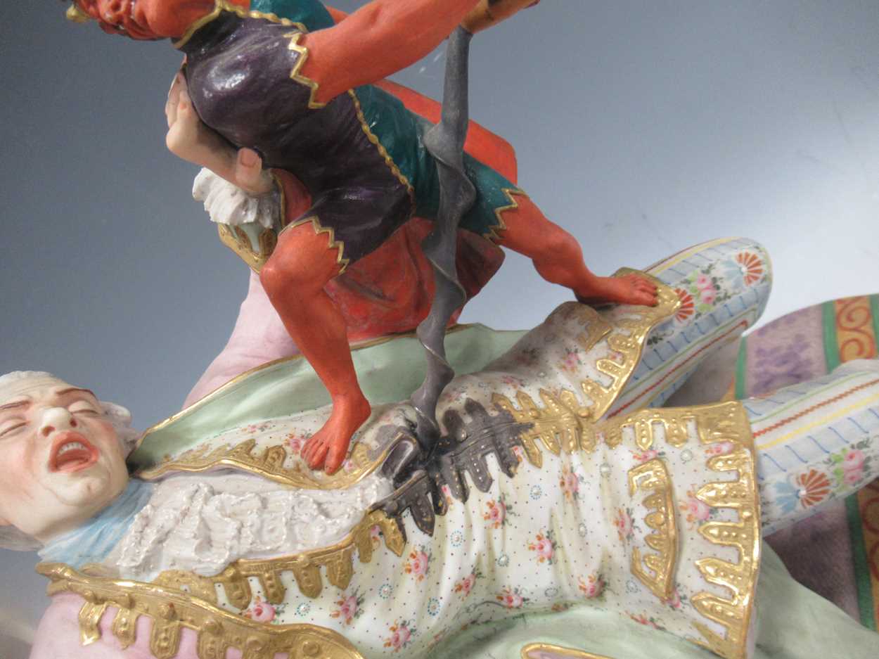 A French 19th century exhibition polychrome bisque group of a gallant impaled by a corkscrew-bearing - Image 3 of 14