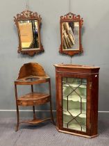 A 19th century mahogany corner washstand 103 x 57 x 39cm, an Edwardian corner cabinet 103 x 70cm and