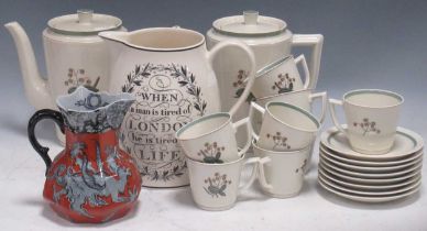 A collection of pottery and porcelain to include a Masons jug, a Wedgwood jug and a Royal Copenhagen