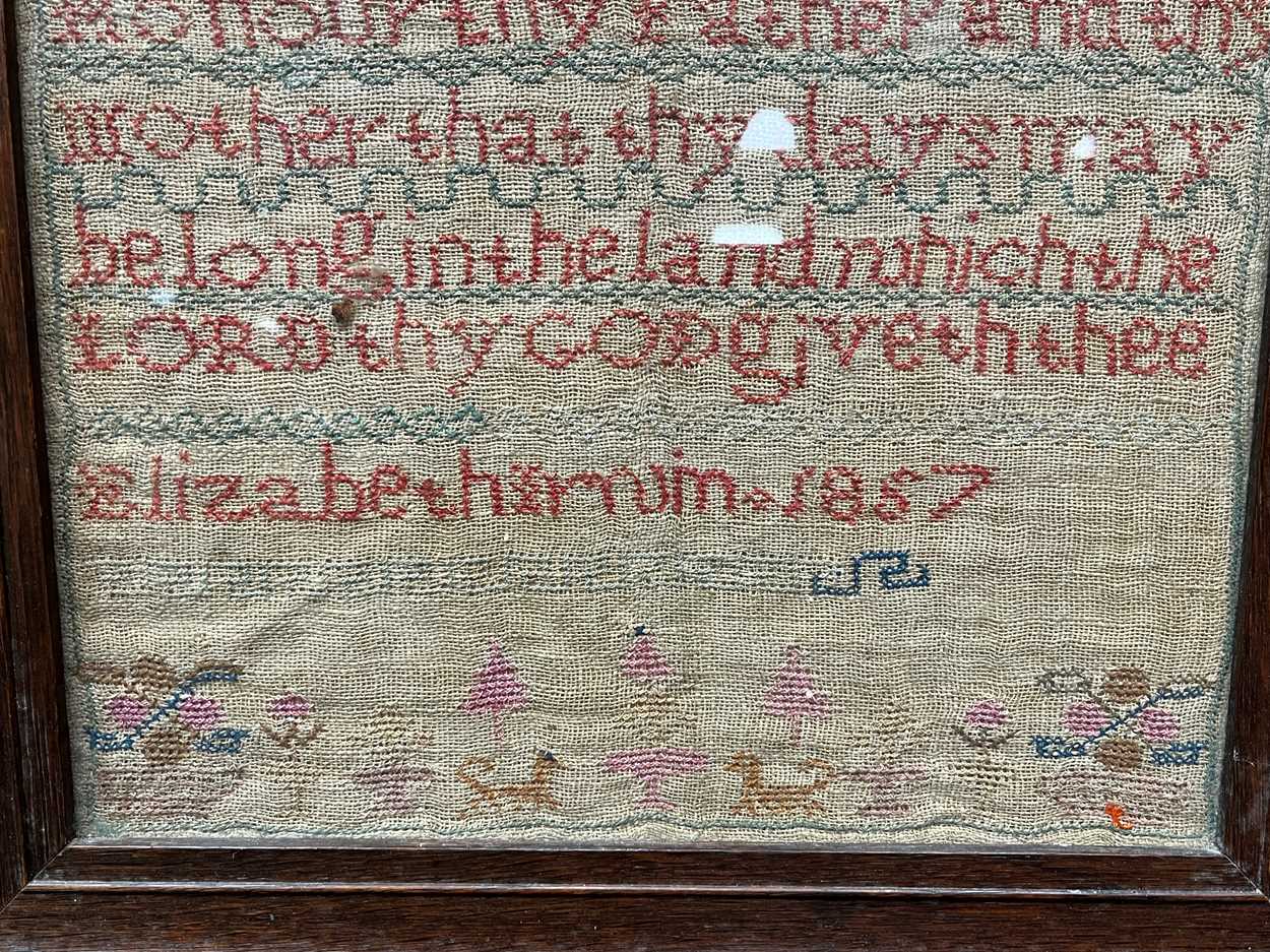 A late Victorian alpha numeric needlework sampler dated '1887' 38.5 x 39cm - Image 6 of 7