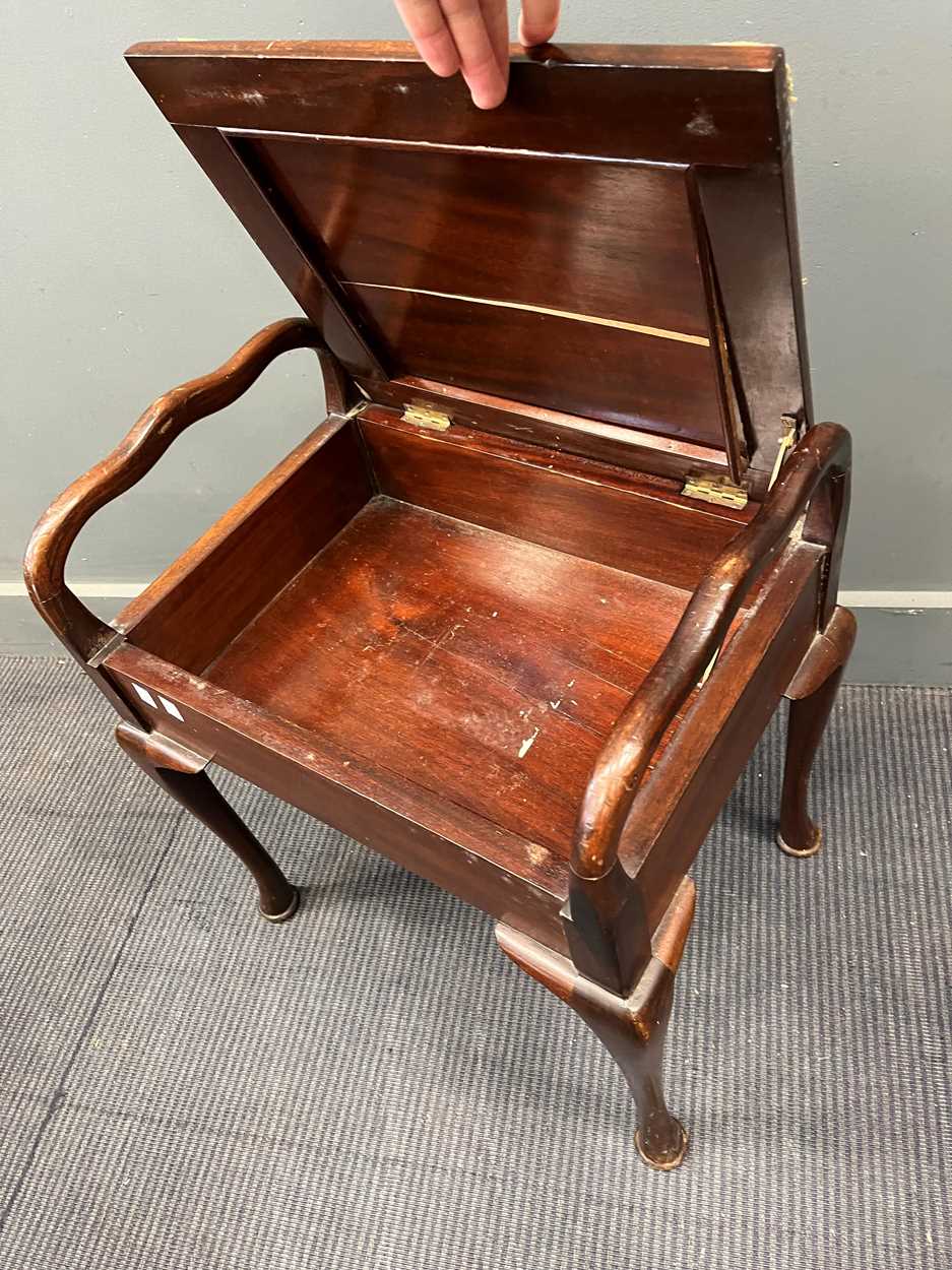 A late 19th century piano stool, with lift up seat supported on brass hinge, and cabriole leg with - Image 2 of 2