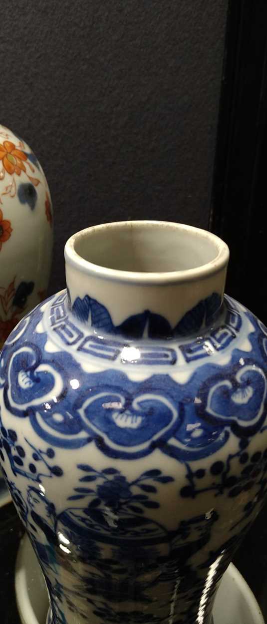 A pair of imari baluster vases and a pair of Chinese blue and white vases; a Chinese ginger jar - Image 18 of 24