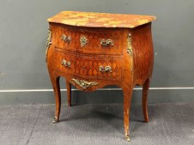 A Louis XV style bombe commode with gilt metal mounts and marble top 84 x 76 x 39cm