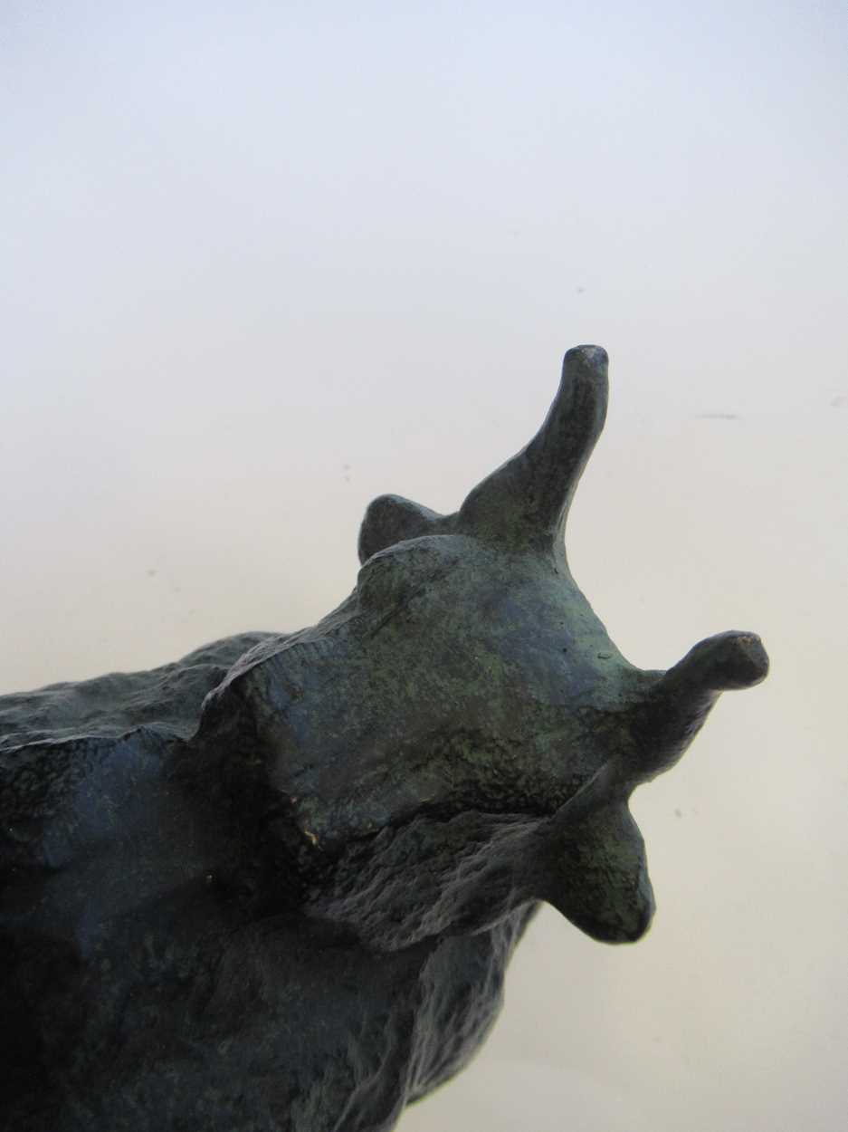 A bronzed metal model of Taurus the bull after Picasso, 19cm high excluding plinth base - Image 2 of 3