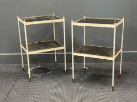 A pair of steel and leather etageres, white painted, 68 x 43 x 33cm (2)