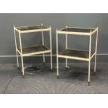 A pair of steel and leather etageres, white painted, 68 x 43 x 33cm (2)