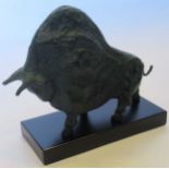 A bronzed metal model of Taurus the bull after Picasso, 19cm high excluding plinth base
