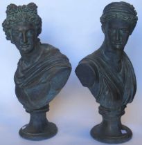 A pair of classical bronzed terracotta busts of Apollo and Diana, app. 51cm high