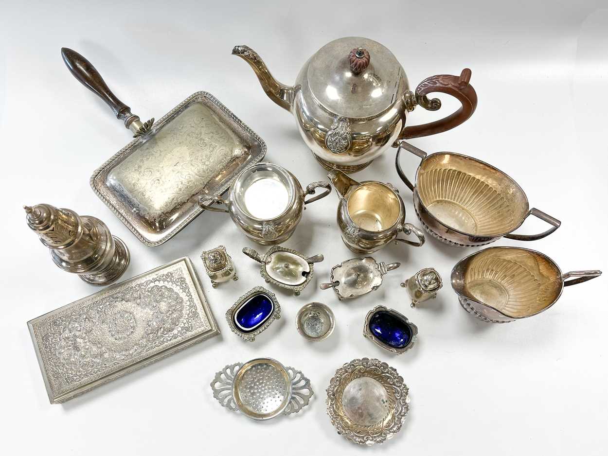 A silver three-piece tea set, together with a small collection of silver and silver plated wares, - Image 4 of 8