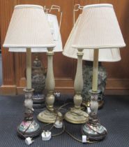Two modern Chinese vase lamps, a pair of modern Chinese lamps and a pair of painted wood lamps (6)