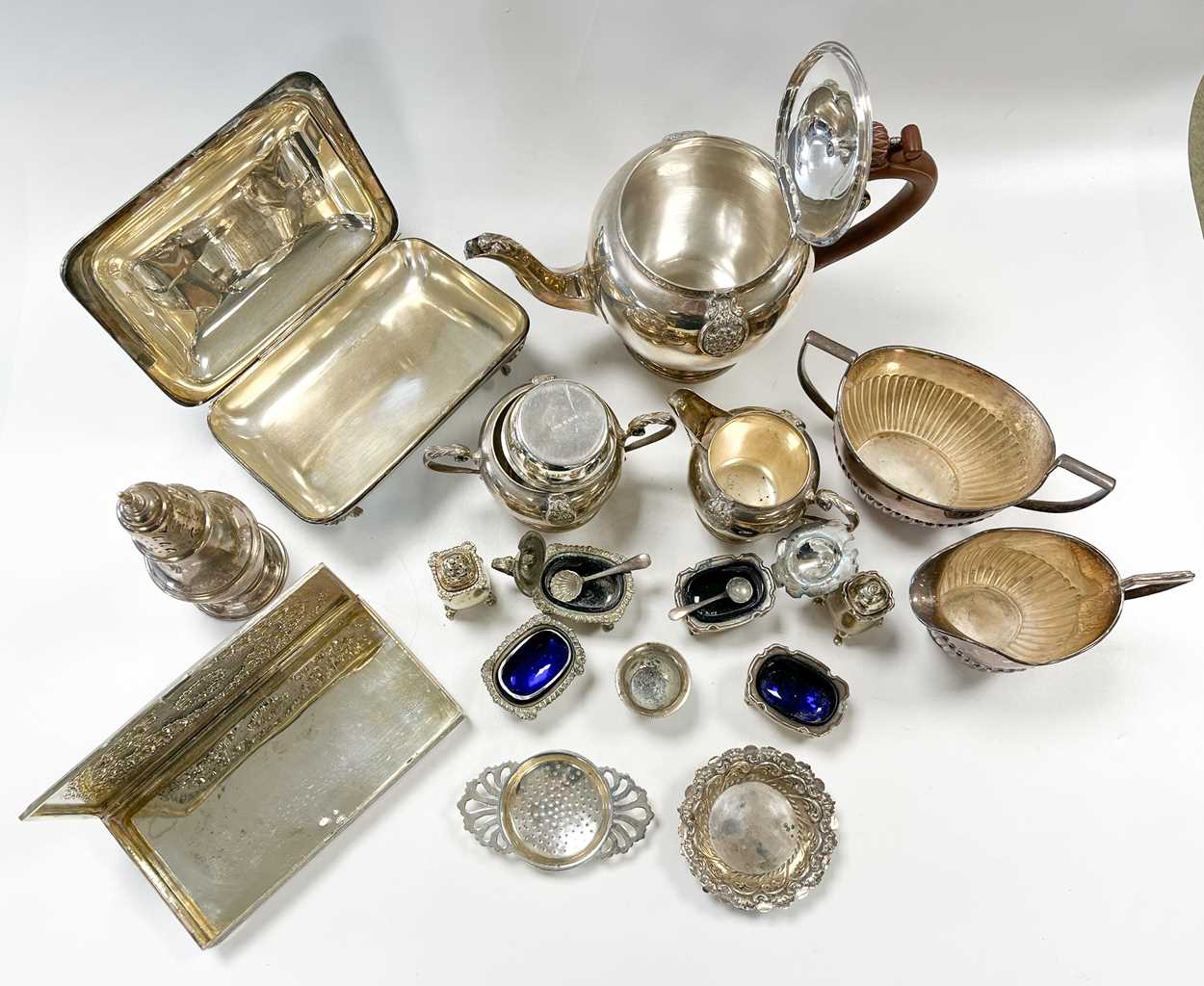 A silver three-piece tea set, together with a small collection of silver and silver plated wares, - Image 5 of 8
