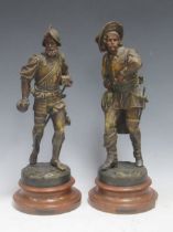 A pair of spelter figures in 17th century style, 44cm high No obvious damage