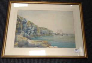 Circle of Thomas Bush Hardy sailing on a pier watercolour, signed and dated 32 x 50.5cm together