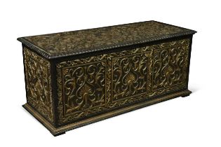 An Eastern carved wood coffer chest, 19th century,