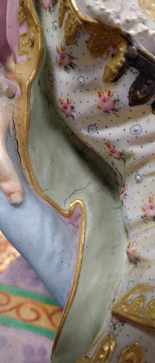 A French 19th century exhibition polychrome bisque group of a gallant impaled by a corkscrew-bearing - Image 13 of 14