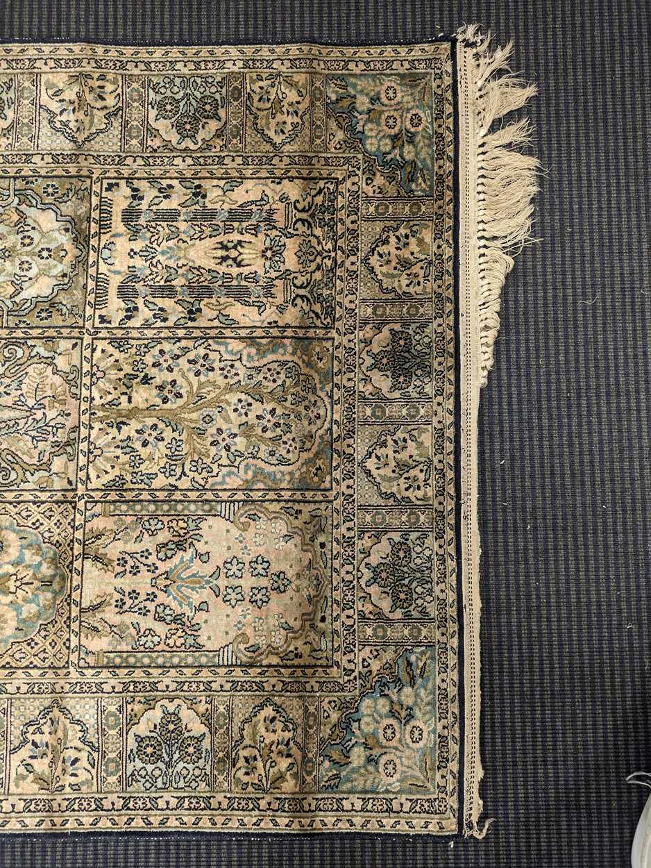 A silk Turkish Hereke rug with a blue and green ground colour 135 x 77 cm The rug is heavy - Image 8 of 8