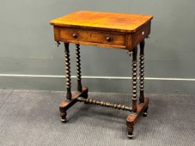 An early Victorian rosewood side table on bobbin turned legs 74 x 56.5 x 41cm, and a Persian style