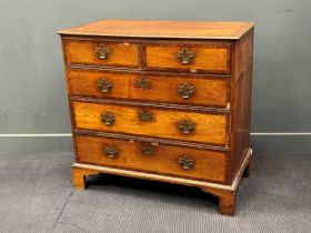 An 18th century walnut chest of drawers, some veneer chipped to drawers, 95 x 99 x 53cm