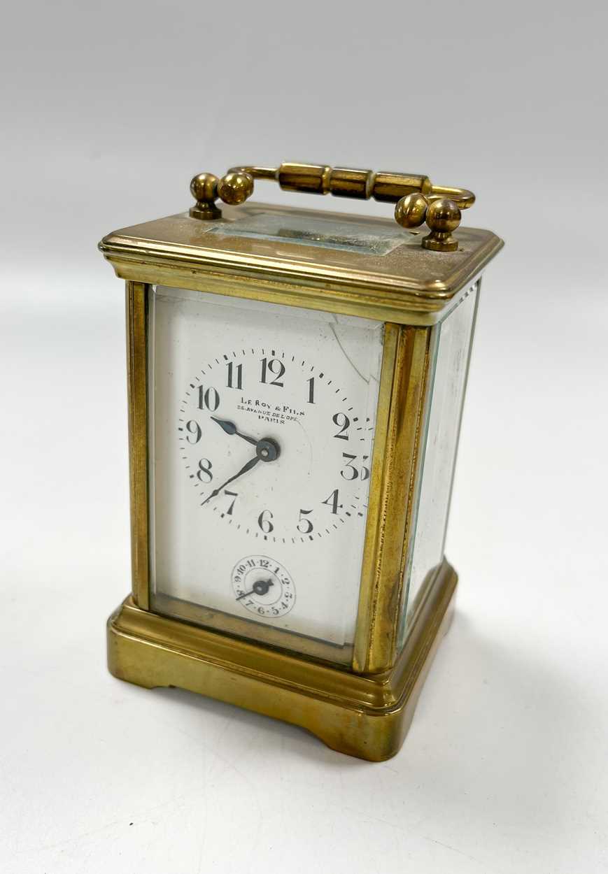 A French brass carriage clock with alarm by Le Roy & Fils, Paris, early 20th century, - Image 2 of 10