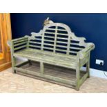 A Lutyens style teak garden bench 105 x 168 x 65cm, a teak bench with rectangular slatted back 84