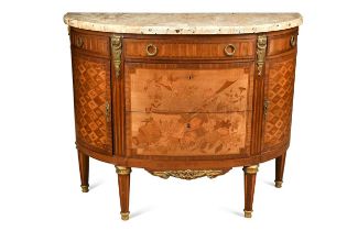 A French marquetry commode with marble top, 19th century,