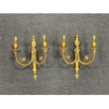 A pair neo classical style of gilt metal twin branch wall lights 36 x 28cm