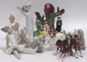 A quantity of Beswick horses and dogs, Lladro figures and Staffordshire figure group of a Pastor