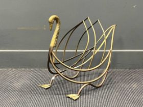 A 20th century Italian swan shaped brass magazine rack, 45 x 59 x 27cm