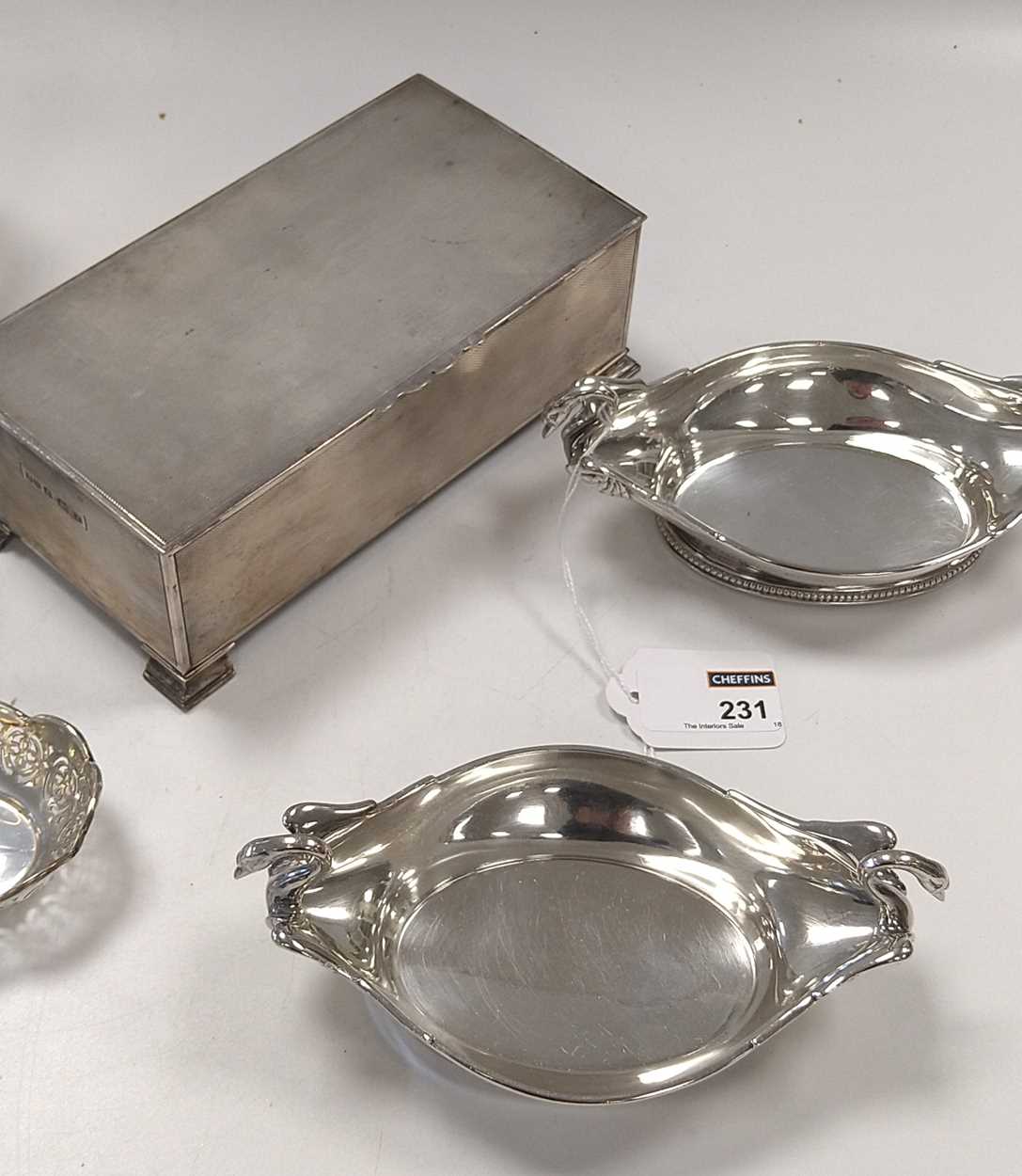 A collection of silverware including a cylindrical dressing table box, a table cigarette box, two - Image 2 of 2